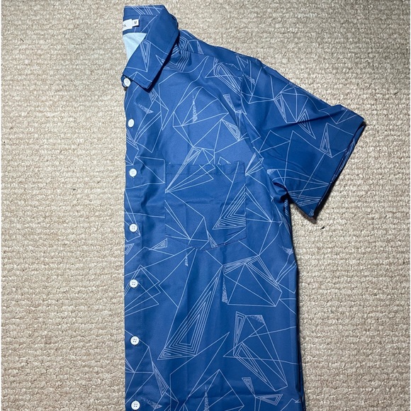 Men’s Medium Misslook Blue patterned short-sleeve button-down shirt - Picture 3 of 4